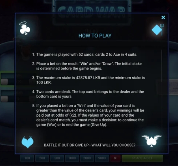 Card War Casino Game Rules